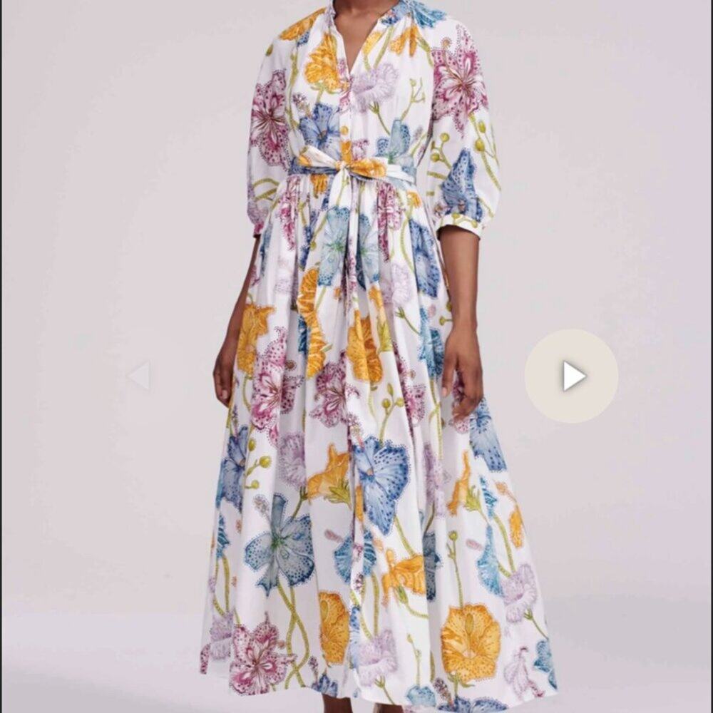 Hayley Menzies Carmen Cotton Volume Shirt Dress 100% Organic Cotton Floral XL